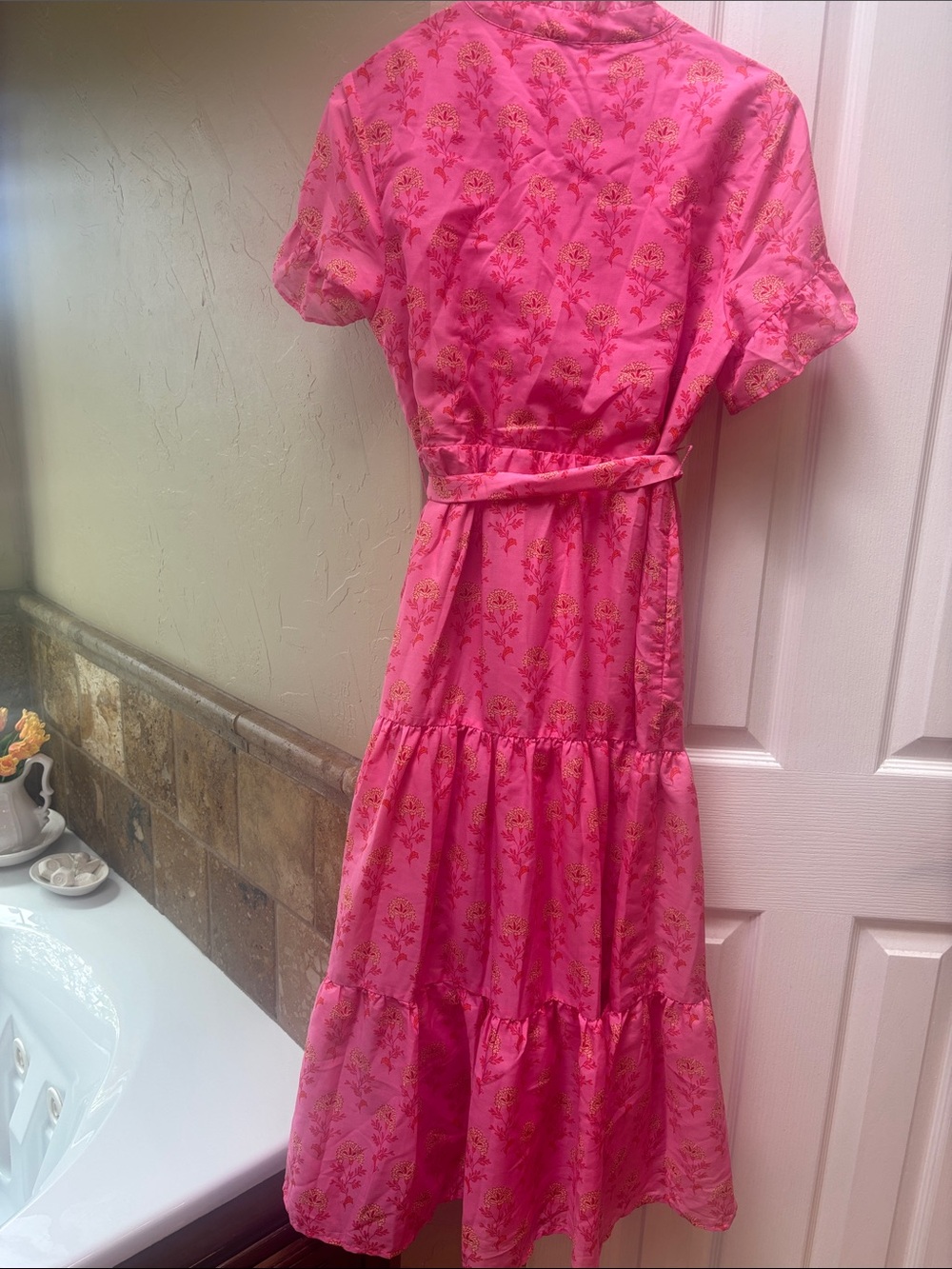Bright Pink Floral Tie-Waist Maxi Dress - Picture 3 of 3